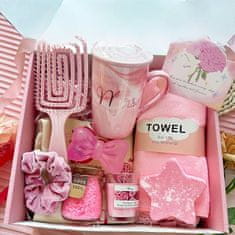 Nikcorp Poklon set za žene Pink Rose Spa za opuštanje, keramička šalica 400ml, mirisna svijeća, kugla i sol za kupanje, roza