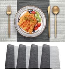 Nikcorp Podmetači za stol 4 kom, perivi i otporni na toplinu, PVC podlošci za blagovaonicu i kuhinju, sivo-bijeli 30x45 cm