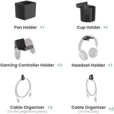 Nikcorp Stolna perforirana ploča za gaming opremu, rotacija 360°, modularni organizator s 9 dodataka, montaža bez bušenja, crna