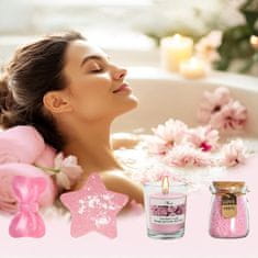Nikcorp Poklon set za žene Pink Rose Spa za opuštanje, keramička šalica 400ml, mirisna svijeća, kugla i sol za kupanje, roza