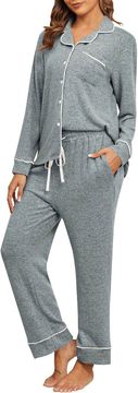 Nikcorp Ženska pidžama set, mekana i udobna, majica dugih rukava i duge hlače za spavanje i odmor, boyfriend kroj, siva XXL