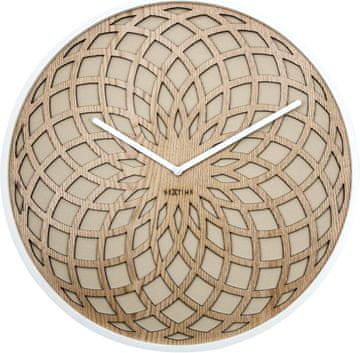 Nikcorp Zidni sat SUN, bešumni mehanizam, drveni okvir, moderan orijentalni dizajn mandale, za dnevni boravak i spavaću sobu, bež, 50 cm