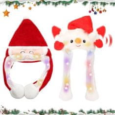 Nikcorp Set božićnih LED kapa Djed Božićnjak i Snjegović s pomičnim ušima, 2 kom, plišane svjetleće kape za djecu i odrasle