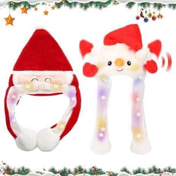 Nikcorp Set božićnih LED kapa Djed Božićnjak i Snjegović s pomičnim ušima, 2 kom, plišane svjetleće kape za djecu i odrasle
