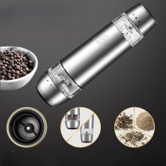 Nikcorp Električni mlinac za sol i papar 2u1 s podesivom granulacijom, automatski, punjivi preko USB-C, za začine, crni