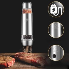 Nikcorp Električni mlinac za sol i papar 2u1 s podesivom granulacijom, automatski, punjivi preko USB-C, za začine, crni