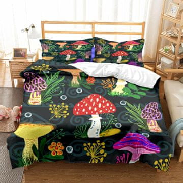 Nikcorp Set posteljine s gljivama, mekana mikrofibra za djecu i odrasle, prozračna, s patentnim zatvaračem, 135x200 cm i 80x80 cm