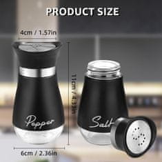 Nikcorp Set soljenka i papar, stakleni spremnici za začine s poklopcima od nehrđajućeg čelika, lako punjenje i čišćenje, crni