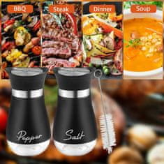 Nikcorp Set soljenka i papar, stakleni spremnici za začine s poklopcima od nehrđajućeg čelika, lako punjenje i čišćenje, crni