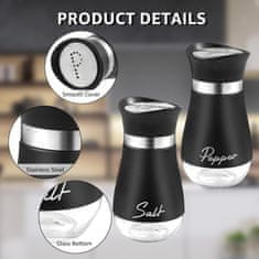 Nikcorp Set soljenka i papar, stakleni spremnici za začine s poklopcima od nehrđajućeg čelika, lako punjenje i čišćenje, crni