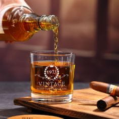 Nikcorp Poklon set čaša za viski s gravurom Godina 1973, kristalno staklo, kalup za led, podmetač, poklon kutija, 325 ml