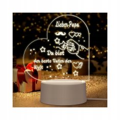 Nikcorp LED 3D Noćna Lampa Srce Poklon za Tatu, Akrilna Ploča s USB napajanjem, Dekorativno Svjetlo za Spavaću Sobu, Topla Bijela