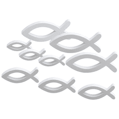 Nikcorp Drvena riba kršćanski simbol, set 9 komada, elegantna dekoracija za stol za krštenje, pričest i krizmu, bijela boja