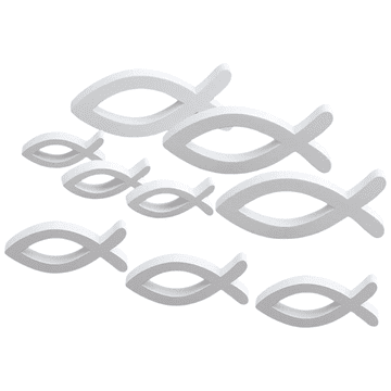 Nikcorp Drvena riba kršćanski simbol, set 9 komada, elegantna dekoracija za stol za krštenje, pričest i krizmu, bijela boja