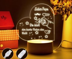 Nikcorp LED 3D Noćna Lampa Srce Poklon za Tatu, Akrilna Ploča s USB napajanjem, Dekorativno Svjetlo za Spavaću Sobu, Topla Bijela