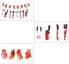 Nikcorp Girlanda za Halloween, set 2 kom, ukrasna zastavica s krvavim noževima i otiscima ruku, horor dekoracija za zabave, 2,4 m