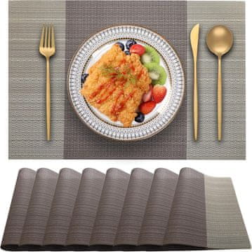 Nikcorp Podmetači za stol 8 komada, otporni na toplinu, perivi PVC podlošci za blagovaonicu, neklizajući, smeđi 30x45 cm