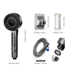 Nikcorp Tuš ručica visokotlačna s filterom za pročišćavanje vode, 4 načina rada i funkcijom pauze, crijevo 150 cm, crna
