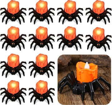 Nikcorp Set 12 LED svijeća u obliku pauka, sigurna dekoracija za Halloween, realističan 3D dizajn, toplo žuto svjetlo, narančaste