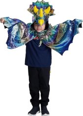 Nikcorp Dječji kostim dinosaur pelerina s kapuljačom za maškare, Halloween i rođendan, sjajni 3D efekt, veličina M/L (120-130 cm)