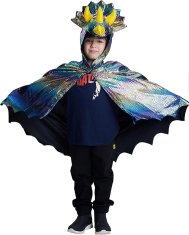 Nikcorp Dječji kostim dinosaur pelerina s kapuljačom za maškare, Halloween i rođendan, sjajni 3D efekt, veličina M/L (120-130 cm)