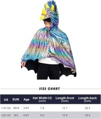 Nikcorp Dječji kostim dinosaur pelerina s kapuljačom za maškare, Halloween i rođendan, sjajni 3D efekt, veličina M/L (120-130 cm)