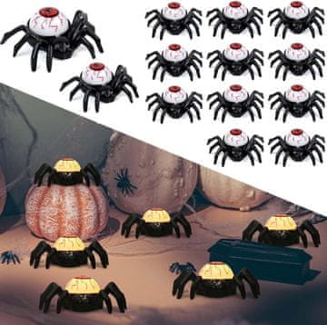 Nikcorp Set 12x LED svijeća u obliku pauka, sigurna dekoracija za Halloween, na baterije, toplo žuto svjetlo, zelena boja, 8,5 cm
