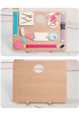 Nikcorp Drvena Montessori ploča za vježbanje, edukativna igračka za razvoj motorike s 10 aktivnosti, prirodna boja drva