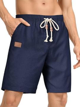 Nikcorp Muške lanene kratke hlače za ljeto, prozračne i udobne, chino kroj s džepovima, elastični struk, svijetloplave, vel. 36