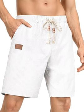 Nikcorp Muške lanene kratke hlače cargo chino bermude za ljeto, prozračne i udobne s elastičnim strukom i džepovima, bijele, vel. 36