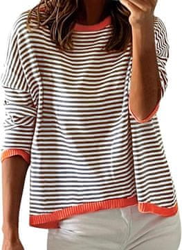 Nikcorp Ženski pleteni pulover na pruge, udoban i topao za jesen i zimu, ležerni kroj s okruglim izrezom, sivi, veličina XL