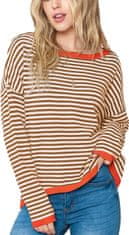 Nikcorp Ženski pleteni pulover od mekanog pamuka za jesen i zimu, udoban ležerni kroj s prugama i okruglim izrezom, smeđi XL