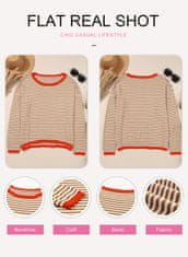 Nikcorp Ženski pleteni pulover od mekanog pamuka za jesen i zimu, udoban ležerni kroj s prugama i okruglim izrezom, smeđi XL