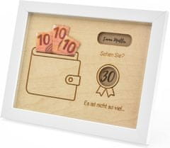 Nikcorp Poklon okvir za novac i slike, drveni vintage dizajn za rođendan, vjenčanje, krštenje, elegantni bijeli, 27x21 cm