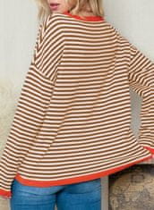 Nikcorp Ženski pleteni pulover od mekanog pamuka za jesen i zimu, udoban ležerni kroj s prugama i okruglim izrezom, smeđi XL