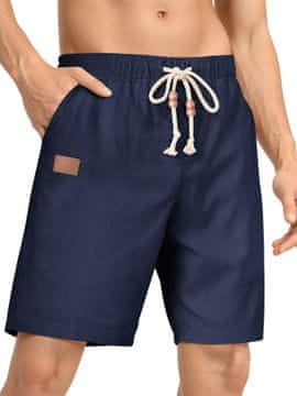 Nikcorp Muške lanene kratke hlače cargo chino za ljeto, prozračne i udobne, s elastičnim strukom i džepovima, svijetloplave, vel. 38