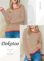 Nikcorp Ženski pleteni pulover od mekanog pamuka za jesen i zimu, udoban ležerni kroj s prugama i okruglim izrezom, smeđi XL