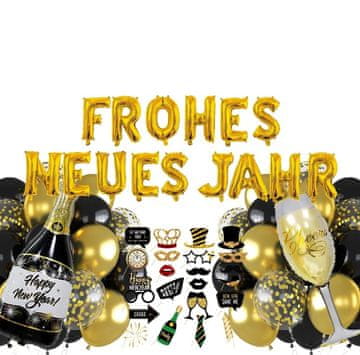 Nikcorp Set balona za Novu godinu XXL, kompletna dekoracija za zabavu, 72 komada, elegantni ukrasi za proslavu, zlatna boja