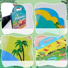 Nikcorp Knjiga s naljepnicama za djecu 3 kom, edukativna igračka za razvoj kreativnosti, višekratne naljepnice dinosauri, vozila, životinje