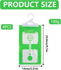Nikcorp Viseći sakupljač vlage protiv plijesni, set 8x100g, vrećice za ormar, kupaonicu, auto, s kukicom i spremnikom za vodu