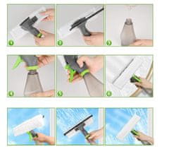 Nikcorp Čistač prozora 3u1 s raspršivačem i brisačem, set za pranje stakla, tuš kabina i ogledala, krpa od mikrofibre