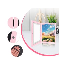 Nikcorp Okvir za slike A4, drveni dječji okvir za crteže s pohranom, prednje otvaranje, za 50-150 radova, zidni, rozi 32x24 cm