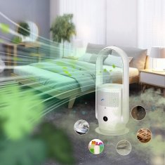 Nikcorp Ventilator bez lopatica s pročišćivačem zraka, 3 načina rada, 9 brzina, HEPA filter, daljinski upravljač, bijeli, 80 cm