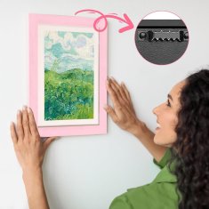 Nikcorp Okvir za slike A4, drveni dječji okvir za crteže s pohranom, prednje otvaranje, za 50-150 radova, zidni, rozi 32x24 cm