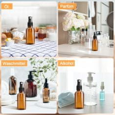 Nikcorp Set 6 staklenih bočica s raspršivačem za putovanja, višekratne, za parfeme i eterična ulja, s dodacima, smeđe, 10 ml