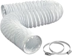 Nikcorp Fleksibilna ventilacijska cijev 2,5m, PVC crijevo za odvod zraka Ø 127 mm s 2 obujmice, za klimu, sušilicu, napu, bijela