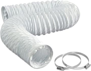 Nikcorp Fleksibilna ventilacijska cijev 2,5m, PVC crijevo za odvod zraka Ø 127 mm s 2 obujmice, za klimu, sušilicu, napu, bijela