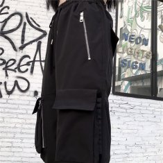 Nikcorp Ženske cargo hlače visokog struka s ravnim nogavicama, prozračne i udobne, s više džepova, crno-bijele, veličina XL EU