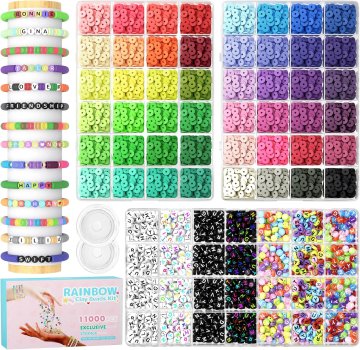 Nikcorp Set za izradu nakita 11000 perlica, kreativni set za narukvice i ogrlice, 48 boja glinenih perli, 7 vrsta slova