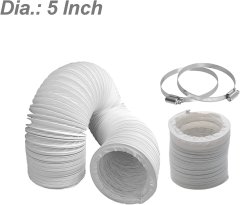Nikcorp Fleksibilna ventilacijska cijev 2,5m, PVC crijevo za odvod zraka Ø 127 mm s 2 obujmice, za klimu, sušilicu, napu, bijela